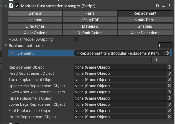 Replacement Items tab